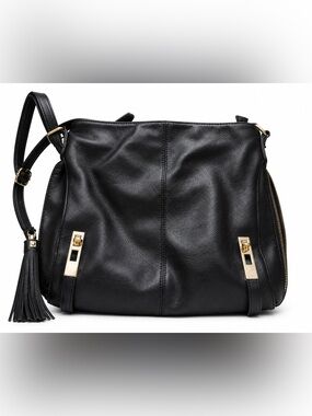 MMS Design Studio Black Crossbody Bag with Gold Hardware